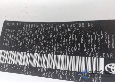 2024 Toyota Corolla Le z USA, uszkodzony, nr VIN 5YFB4MDE3RP192477